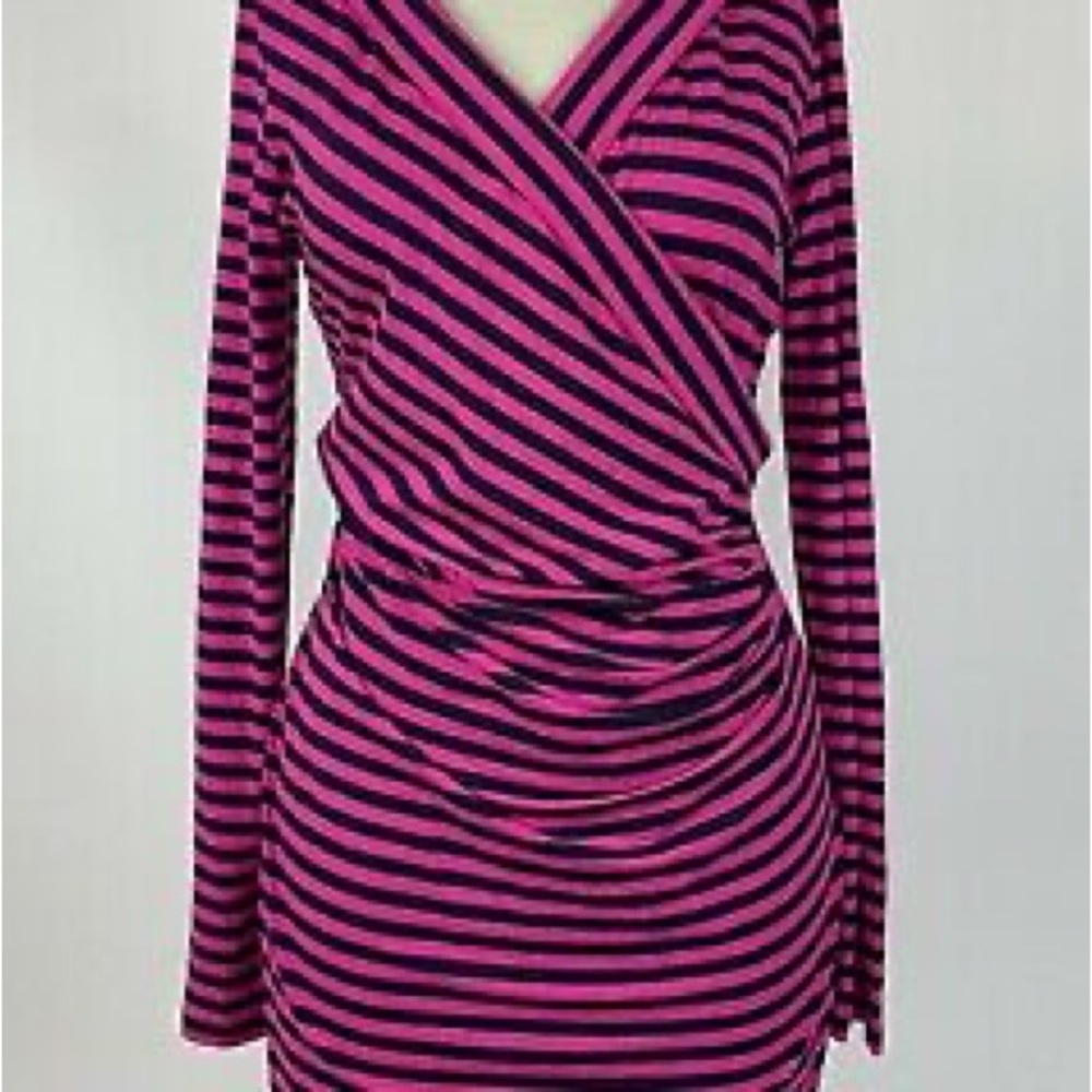 Banana Republic Pink and Black Striped Wrap Dress